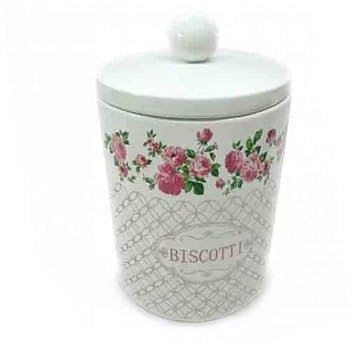 Biscottiera in ceramica motivo rose rosa barattolo contenitore ideale come regalo natalizio o come oggetto di sicuro impatto nella tua cucina per conservare svariati oggetti.