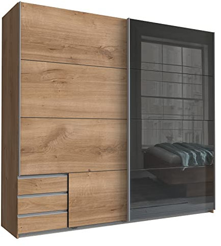 DEINE TANTE EMMA K99635 Valencia Eiche Nb. / Graphit grau Schwebetüren Schiebetüren Kleiderschrank Stauraum ca. 225 x 210 x 65 cm