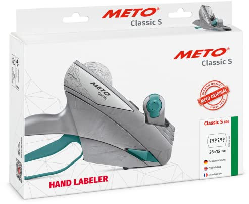 Meto Classic S Preisauszeichner (1-zeilig, 6-stellig für 26x16 mm Etiketten, 1x Handauszeichner sofort einsatzbereit, silber-teal)