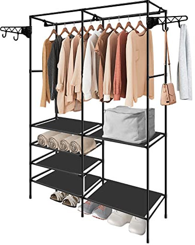 LONENESSL Perchero de 6 niveles y 2 ganchos - Perchero resistente con secadora - Armario independiente para vestidor