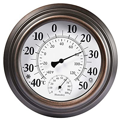 FIYSON Retro-Thermometer-Hygrometer, Wandthermometer -40° C/50° C Retro Stil Metall Zuhause Garten Dekorative Hängende Temperatur Und Luftfeuchtigkeit Messgerät Für Patio Wanddekoration (Stil 1)