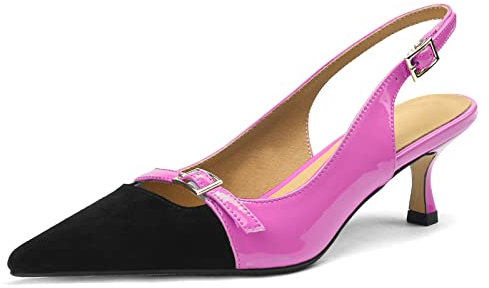 Lutalica W Escarpins tendance à bout pointu en cuir verni à lanières 5 cm avec boucle bicolore, rose, 37 EU