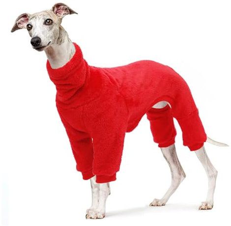 babepet Fuzzy Velvet Coat for Greyhound,Whippet Clothes with legs,Windproof Turtleneck Dogs Jumpsuit,Dog fleece Pajamas Pjs,Super Warm Winter Pullover for Whippet Greyhound Lurcher Salukis-Red-L
