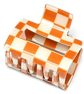 QinGoo Mittelgroß Orange Schachbrett Haarklammer Klauen Haarspange Damen Haarschmuck Haar-Accessoire 1 stück(5.2cm*5cm,Orange)