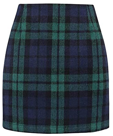 Damen Kariert Röcke Knielang Wollrock Winterrock Midirock Büro Rock Figurbetont Knielang Rock Mit Plaid A Linie Hohe Taille Arbeitsrock Herbst Winter Vintage Retro Bodycon Rock (Green-7, M)