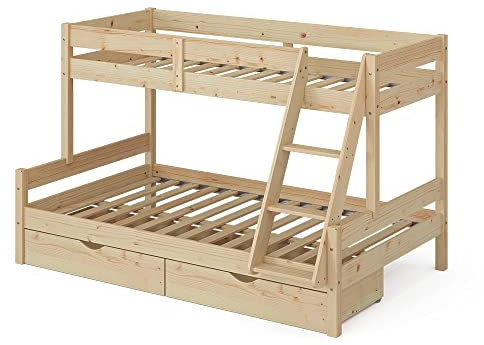 VitaliSpa Etagenbett Everest, Naturholz, 120x200 / 80x200 cm mit Schubladen