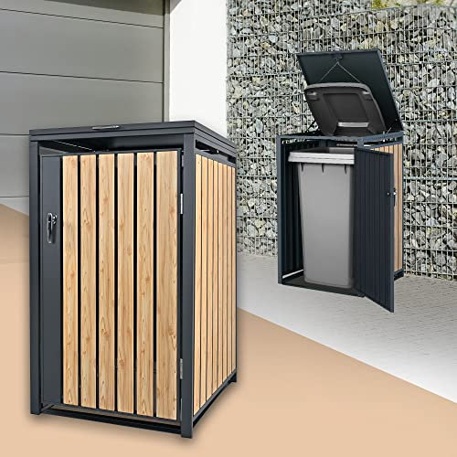 ML-Design Box pour 1 Poubelle, 240L, 68x80x116,3 cm, en Acier, Anthracite/Aspect Mélèze, Résistant aux Intempéries, Habillage de Poubelle avec Couvercle Rabattable/Porte, Conteneur Abri Hangar