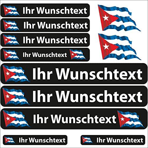 INDIGOS UG Fahrrad Aufkleber Kuba - 13 Fahnenaufkleber wehend - Sticker selbst gestalten - Autoaufkleber- Motorrad - Namensaufkleber wasserfest personalisiert - Wunschtext