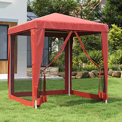 Keketa Partyzelt mit 4 Mesh-Seitenwänden Pavillon Gartenzelt Partyzelt UV-Schutz Stabil Faltpavillon Gartenpavillon Gartenlaube Pavillon für Freien Garten Party Rot 2x2 m HDPE