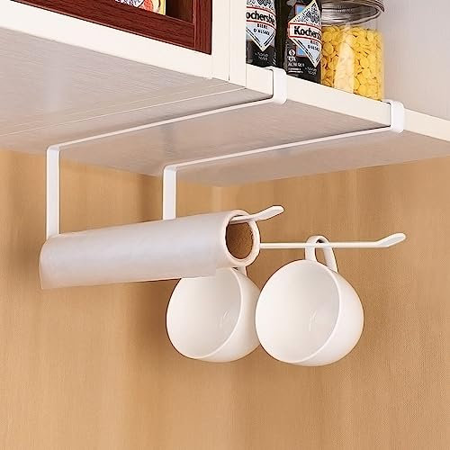 JINDIWUL Küchenrollenhalter ohne Bohren, 2 Stück Papier Handtuch Rollenhalter, Rollenhalter Wandmontierter,Selbstklebend Praktisch Rollenhalter unter dem Schrank für Küche Badezimmer Aufbewahrung Weiß