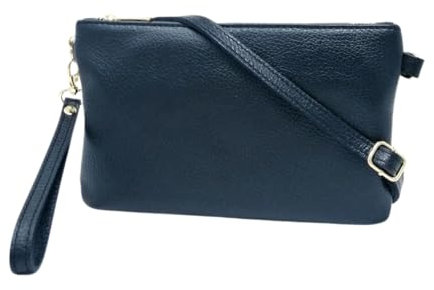 Mauro Pelletteria Pochette Donna con Tracolla Borsa Clutch Donna Elegante in Pelle Morbida Made in Italy Borsa da Polso Modello Mya Blu
