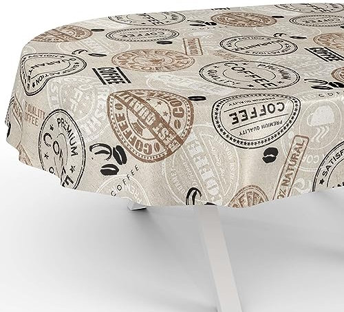 Tischdecke aus Stoff Textil abwaschbar Tischwäsche Tischtuch Baumwolle Polyester Coffee Oval 200x140cm In-/Outdoor Tischdecke