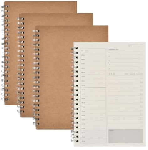 BUYGOO 4 Stück Tagesplaner Undatiert, To-Do Listen Block, Zeitmanagement Spiralblock, Todo-Liste Zeitplaner, Tagesplaner Spiralblock, für Memos, Office, Schule - 96 Seiten/48 Blatt/Stück - 13x19cm