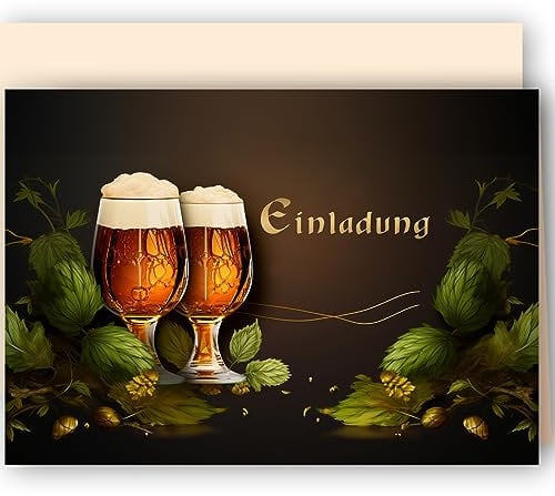 10x Einladungskarten Bier Hopfen mit Umschlägen Klappkarten Einladung Männer Erwachsene Party Geburtstag Umschläge elegant Hochzeit Jubiläum 20 30 40 50 60 70 80 90 Oktoberfest