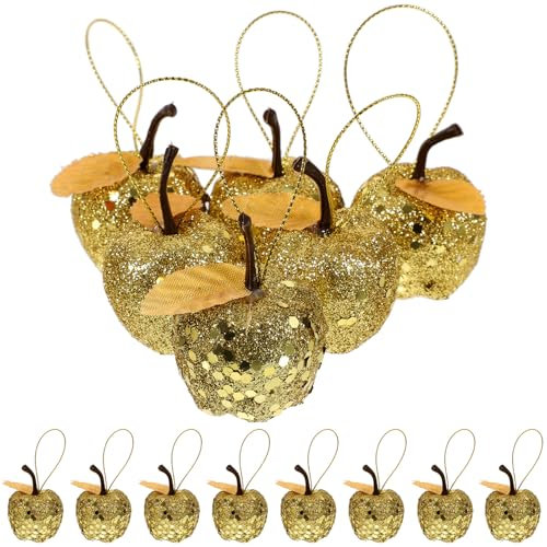 BESPORTBLE Mini Apple Ornaments: 20 Pack 1.9in Christmas Tree Baubles, Apple Shaped Hanging Ornaments for Xmas Party Holiday Decoration (Golden)