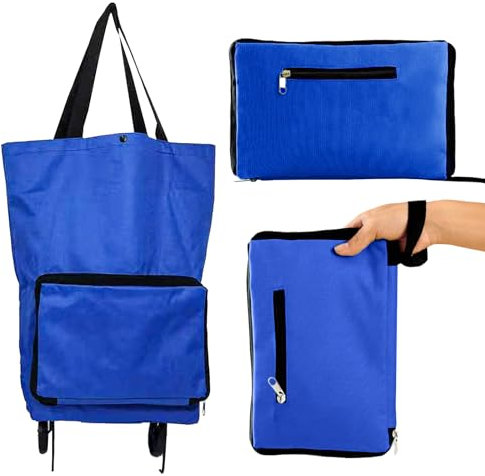 Tomtary Shopping Trolley on Wheels Foldable Oxford Cloth Reusable Collapsible Shopping Trolley with Rubber Wheels Shopping Cart Portable Hand-Pulling Grocery Shopping Trolley Bags for Supermarket