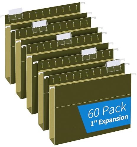 RAZCC Hängemappen, extra Kapazität, verstärkte Hängemappen, Briefgröße, strapazierfähig, 2,5 cm Erweiterung, entworfen für sperrige Dateien, verstellbare Reiter, Grün, 60 Stück