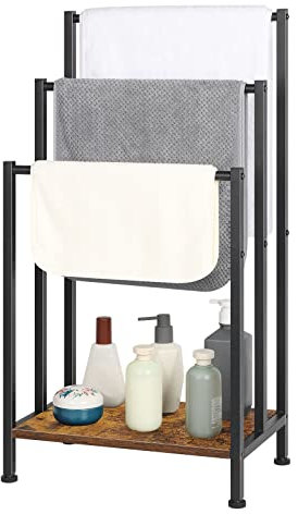 Handtuchhalter freistehend, Stehender Handtuchhalter für Badezimmer, 3-stöckiger Handtuchhalter, Freistehender Handtuchhalter Boden, Handtuchhalter Metall,Rustikales Braun