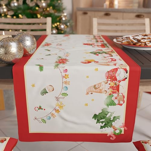 PETTI Artigiani italiani - Weihnachtlicher Tischläufer, Tischläufer Weihnachten, Küchenläufer 140 x 40 cm, Tischläufer Weihnachten eleganter Wichtel, 100% Made in Itay