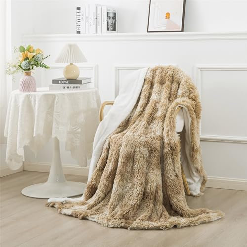 CINYE Couverture en Fausse Cachemire Fourrure en Peluche- Couverture Chaude - Couverture Polaire Fourrure Haute Qualité- Plaid Canape 130 x 160cm-Kaki