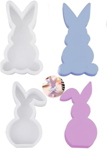 MINISONA 2 Stück Ostern 3D Kaninchen Silikonformen Gießformen,Kerze Kerzenformen Hasenform, Osterhase Silikonform für DIY Seife, Kerzen,Handwerk,Ostergeschenke (C)