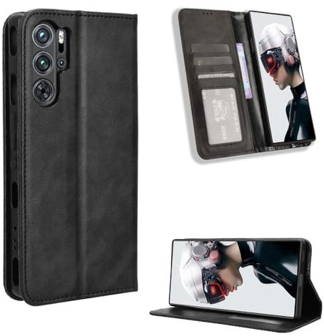 COMAKU Cover ZTE nubia Red Magic 9 Pro/Pro+, Custodia a Portafoglio Pelle con Supporto e Chiusura Magnetica - Nero