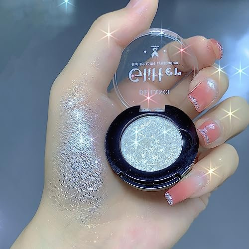 Afflano Schimmer Weißer Glitzer Lidschatten, Hochpigmentierter Weißer Lidschatten, Glitzerndes Augen-Makeup, Langanhaltendes Holographisches Eyeshadow & Weißes Augen Highlighter Makeup, 1A