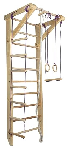 DOYEFZQC Sprossenwand Turnwand Gym Klettergerüst Holz,Klettergerüst Turngeräte Turnringe Indoor Klettergerüst Mit 10 Sprossen, Ganzkörpertraining Inkl. Klimmzüge, Nutzergewicht Bis 100kg-220