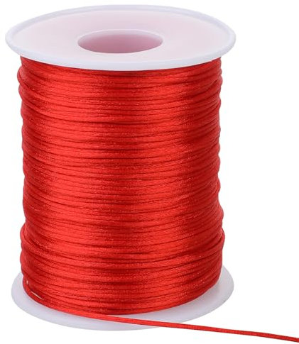 Nylonschnur 100 m x 1,5 mm Rot Nylon Schmuckband Unelastische Nylonfaden Reißfest Schnur Satin Geflochtene Schnur für Halskette Armbänder Chinesischer Knoten Handwerk Schmuckherstellun
