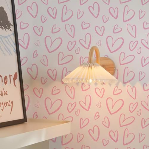 Funlife Klebefolie Bunt Möbelfolie Selbstklebend, Tapete Kinderzimmer Schachbrett, Schrankpapier Möbelklebefolien für Küche Wohnzimmer Schlafzimmer, Boho Herzen 41 x 101 cm