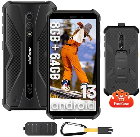 Ulefone Armor X12 Pro Outdoor Smartphone, 8GB+64GB/256GB SD, Octa Core 4860mAh 5,45'' Android 13 IP68 Handy Ohne Vertrag, 13MP+8MP Kamera,4G 3-Karten Slot Face ID OTG NFC GPS-2 Jahre Garantie Schwarz