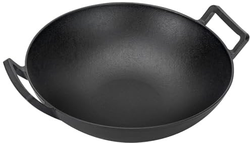 Skyflame 14 Cast Iron Wok with Handles, Compatible with Weber Gourmet BBQ System and Spirit II &Genesis II GS4 System, Pre-Seasoned Nonstick Cooking Wok Pan for Grill, Campfire, Rocket Stove