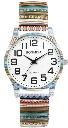 OIDEA Damen Armbanduhr Elastisch Bohemian: Böhmisch Uhren Analog Quarz mit Großen Arabischen Zifferblatt Leicht zu lesen Damenuhr Hippie Stil Geschenk für Herren Damen