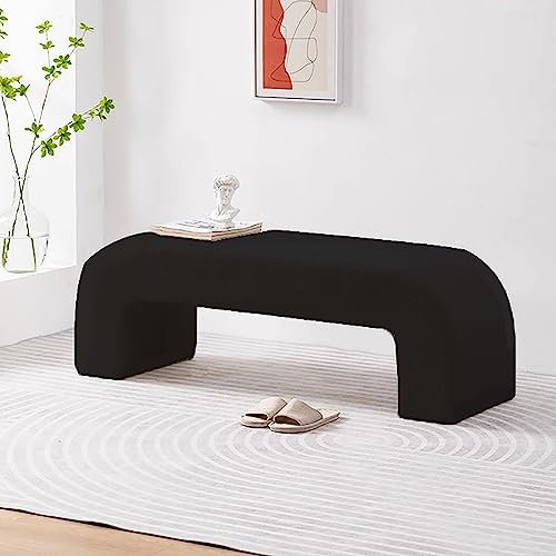 XLDZ Moderne Bank, flauschige Sherpa-Bank, gepolstert, Ottomane, rechteckiger Couchtisch, Samt-Sherpa-Bank, Fußstütze für Schlafzimmer, Flur, Bettende (Schwarz, 80 cm)