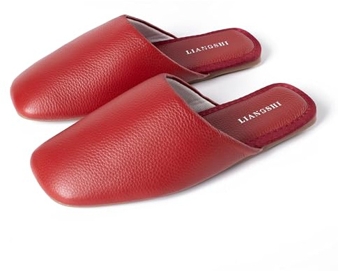 Hyfant Top Grain Leather Slippers Women Genuine Leather Slippers Scuff Slippers With Latex Pad for Women and Men Minimalist Mules House Slip-on Shoes for Office Home Bedroom Living Room Guests Visitor