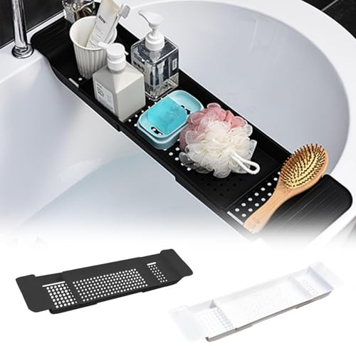 Badewannen Caddy Tablett, Wannentablett Kunststoff Badewannenablage Ausziehbar (55–78 cm), Badewannenablage Kunststoff, Badewannen Organizer Für Weinglas Buch Telefon Seife Kerze Handtüchern