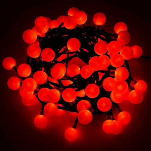 Battery Powered Berry Ball String Lights Christmas LED Fairy Light Thin Green Wire 8 Function Controller Indoor Outdoor Xmas Wedding Garden Party Decorations (Red, 100LED - 6.9M)