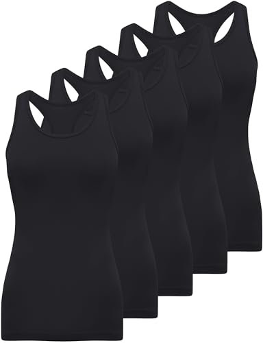 BQTQ 5 Stück Racerback Tank Tops Damen Yoga Tank Top Ringerrücken Oberteil Laufen Atmungsaktives Sports Tops Fitness Ärmelloses Oberteile, Schwarz, S