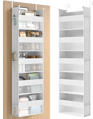 SONGMICS Étagère Suspendue, Organisateur à Accrocher sur la Porte, Penderie, en Tissu, Filet en Nylon Transparent, Pliable, Crochets en métal, Pochettes Latérales, Blanc Nuage RDH007W01