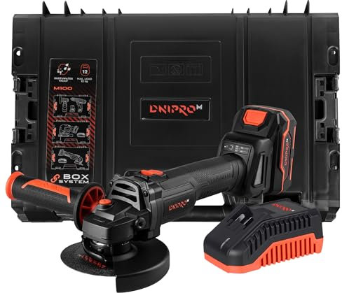 Dnipro-M Amoladora Angular Inalámbrica 20V Brushless 125mm - Mini Amoladora Eléctrica con Batería Recargable 20V 4Ah, Cargador de Batería, Maletín - Radial Pequeña Batería Kit Herramientas