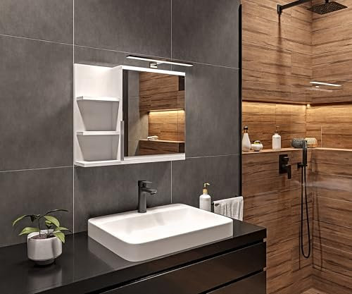 HAJDUK FURNITURE Spiegelschrank Bad mit Beleuchtung 4000 K IP44 60x50x12 cm Weiß Matt Soft-Close-Funktion Hängeschrank Badezimmerschrank Hängend LED Aufbauleuchte Wandschrank Spiegel Rechts