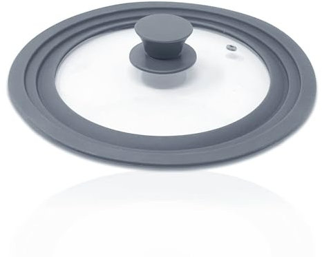 Silikon Pfannendeckel Topfdeckel 20/22/24cm oder 26/28/30cm Universalgröße Glasdeckel mit abgestuftem Silikonrand für Pfannen und Deckel mit Silikongriff (Grau, 20-22-24cm)