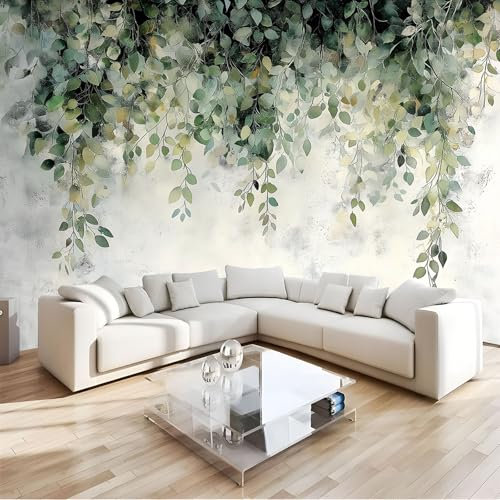 Fototapete 3D Effekt Wand Dekoration, Wald Grüne Blätter Seidentuch Tapete, 250X175Cm (B×H) Wohnzimmer Schlafzimmer Aquarell Tapete Wandtapete Uv-Beständig Montagefertig