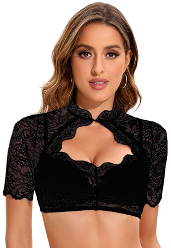 Adisno Dirndl Bluse Damen,Dirndlbluse Spitze,Dirndl Bluse,Dirndl Bluse Spitzen,Stehende Dirndlbluse mit Besonderen Aussparungen auf der Brust.
