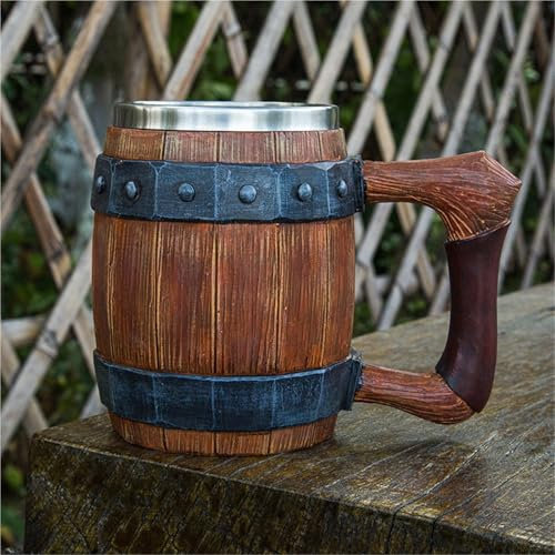 PBTMCD Chope À Bière Viking en Acier Inoxydable, Imitation Tonneau en Bois(Style5)