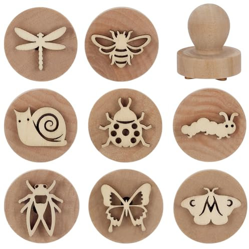 FINGERINSPIRE 8 Gartenkäfer Stempel 8 Stile Runde Wanzen Holzstempel 43x38mm Mini Handgefertigt Navajo Weiß Sommertiere Wanzen Motiv Stempel Für Geburtstagsparty Zubehör
