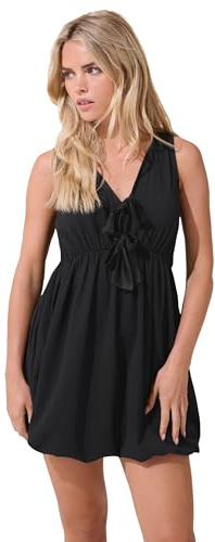 PixieGirl Petite Black Tie Front Bubble Hem Mini Dress Petite