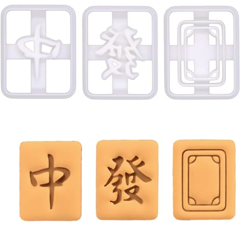 BAKERLOGY Mahjong Ausstechformen Set aus 3 – Inspiriert von Drachensteinen mit 中 發 und Leeres Plättchen für Backen, Basteln und chinesisches Neujahr