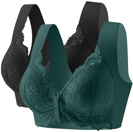Flodxo Front Fastening Bras for Women UK Plus Size Non Wired Bras Comfort Wireless Push Up Tshirts Bra High Impact Front Closure Everday Bra for Elderly Full Cup Support Bralettes