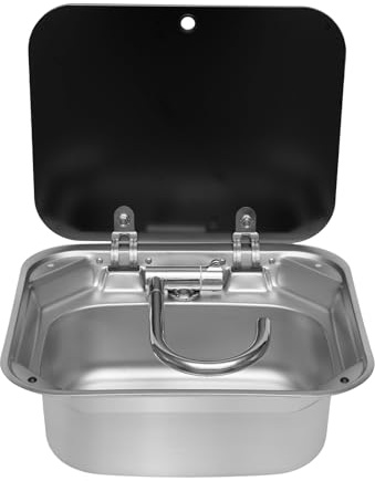 RV Camping Spüle Bausatz 41.5x37x16cm, Edelstahl RV Wohnmobil Spülbecken mit Wasserhahn & 3 Rohre, Einzelne Schüssel Wohnwagen Waschbecken Set, Camping SpüLbecken für Wohnmobile, kleine Küchen